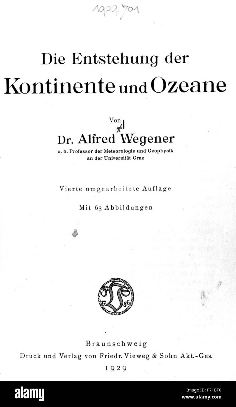 . Die Entstehung der Kontinente und Ozeane N/A 32 de Wegener Kontinente p 03 Banque D'Images