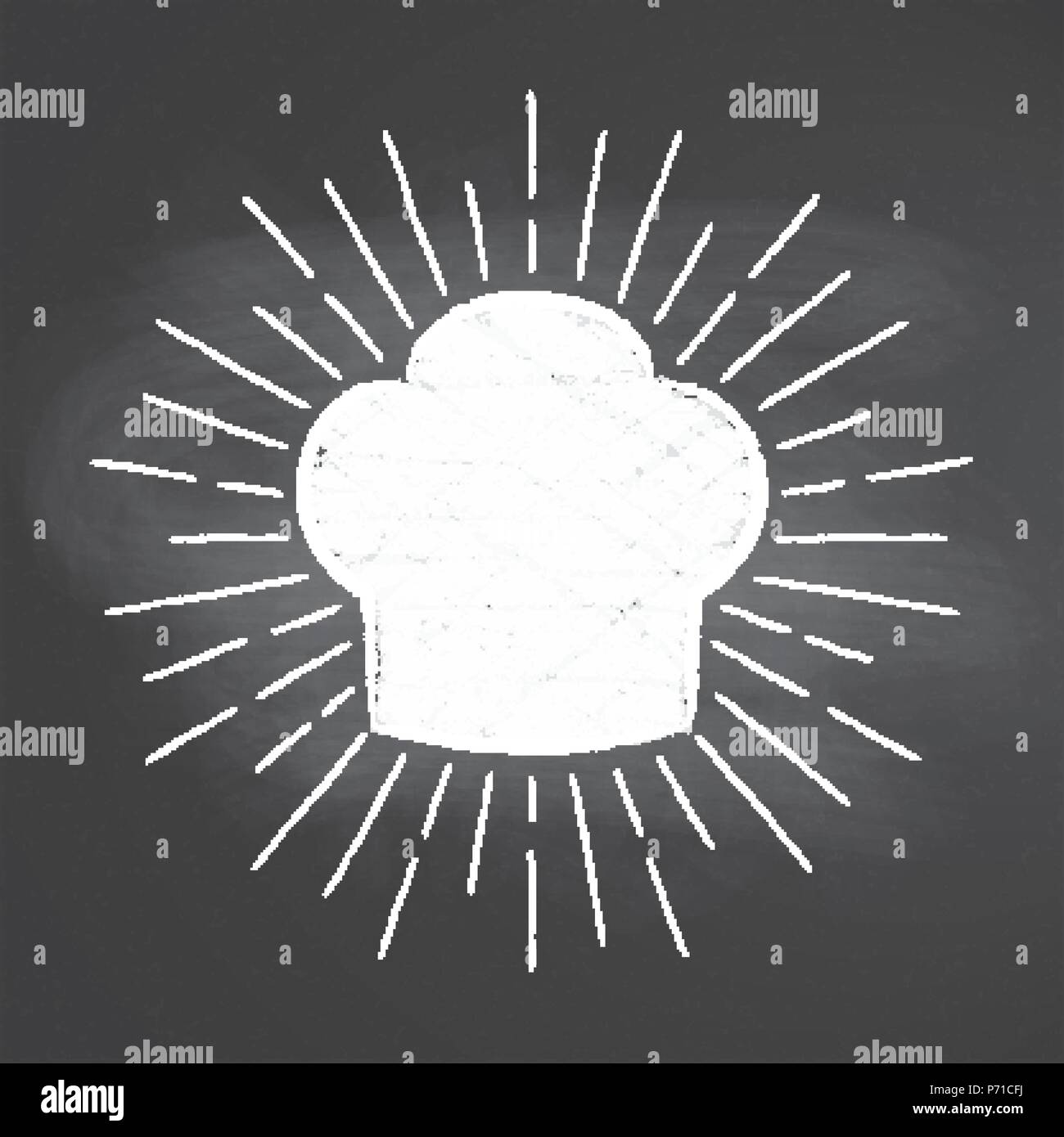 Toque de chef avec les rayons du soleil chalk silhoutte of mountain range at sunset sur tableau noir. Bonne pour la cuisson des logotypes, bades ou affiches. Illustration de Vecteur