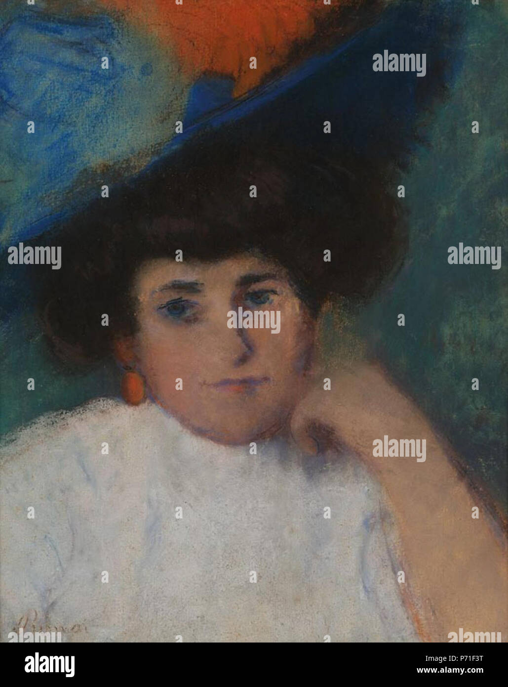 . Femme dans un chapeau à plumes (Woman in Hat à plumes de paon, Lady In Red Hat à plumes) 1900s 202 Rippl femme dans un chapeau à plumes Banque D'Images