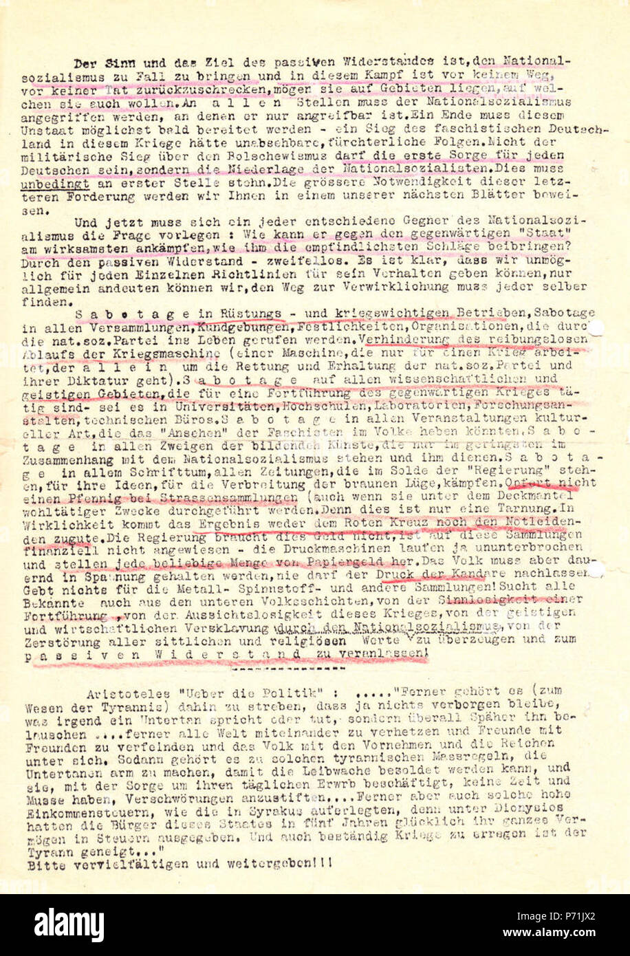 Deutsch : Rückseite des dritten Flugblattes Weißer Bär der Rose. entre 27 juin 1942 et 12 juillet 1942 15 Flugblatt III RS 801x0 0 6 Banque D'Images