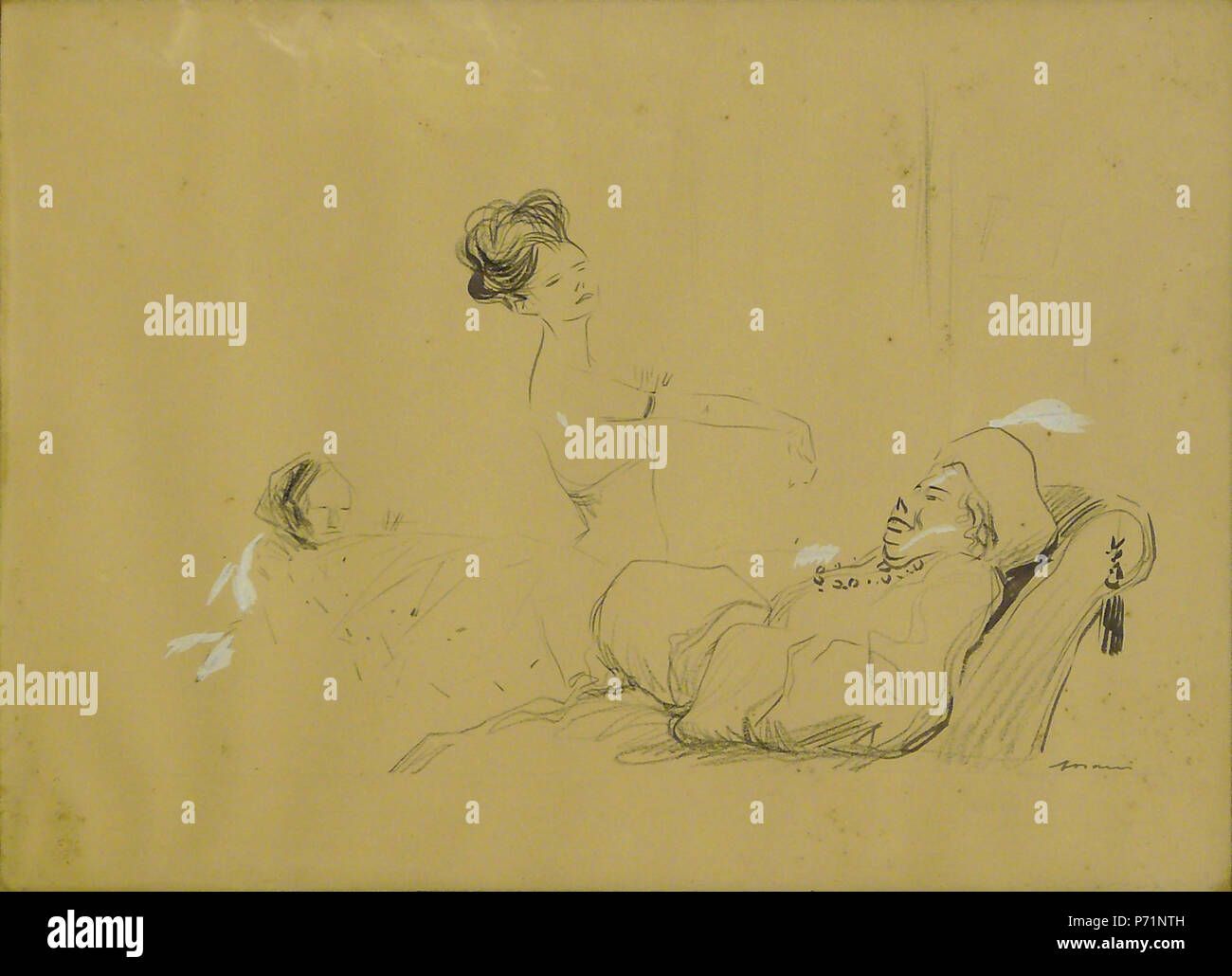 123 Forain J.L. - crayon, encre, Carrosserie - Les deux écoles - 49x36cm Banque D'Images