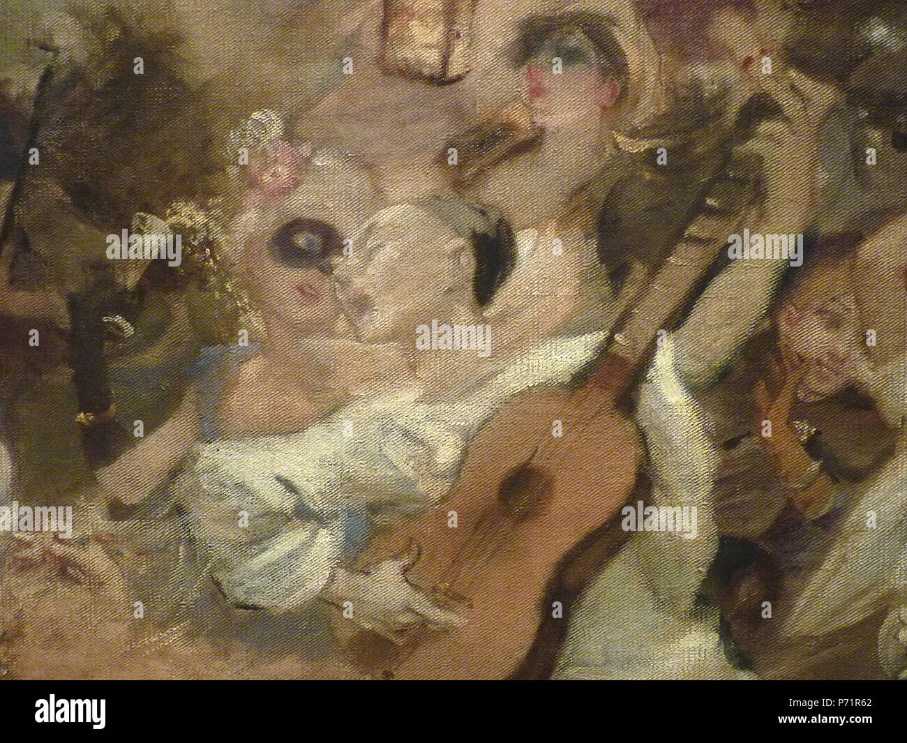 English : - détail 035 - Pierrot chantant et jouant de la guitare au milieu de la foule en fête : anglais - Pierrot chantant et jouant de la guitare, au milieu de la foule festive - Montmartre - . WILLETTE Adolphe,229 1884 1884 - Parce Domine - Détail 035 Banque D'Images