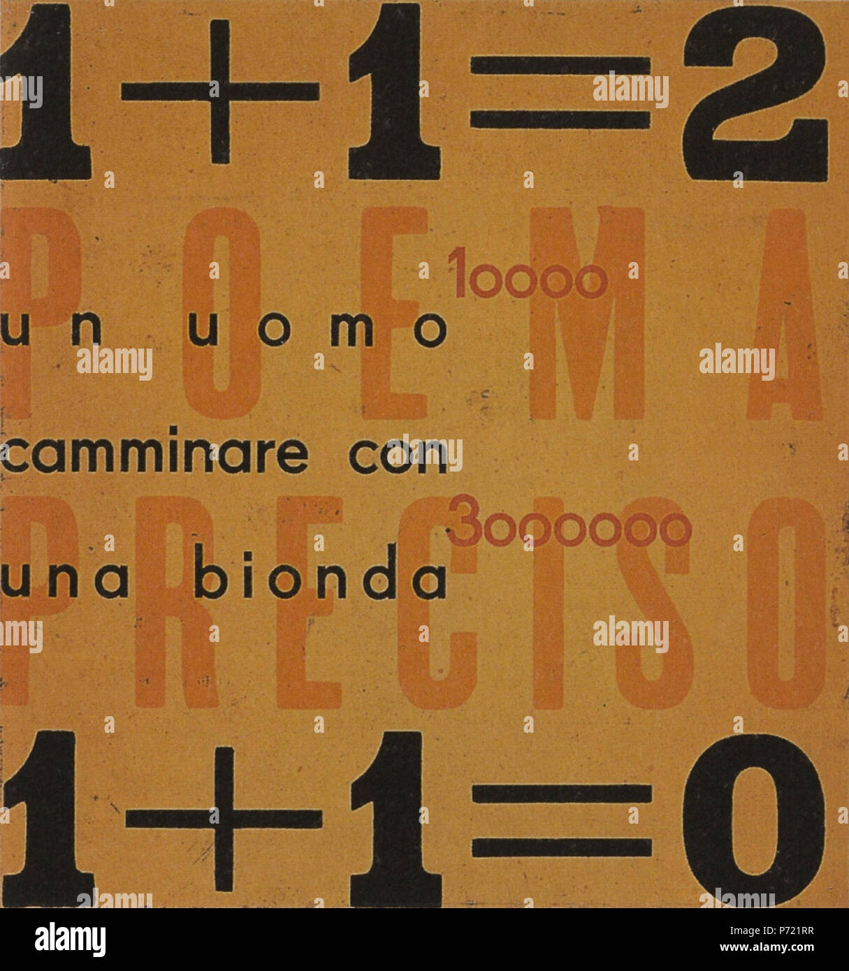 1 +1 =2 POEMA ATENTO 1 +1 =0 - un uomo camminare con una bionda . 193215 Filippo Tommaso Marinetti en libération conditionnelle - Liberta 1932 D Banque D'Images