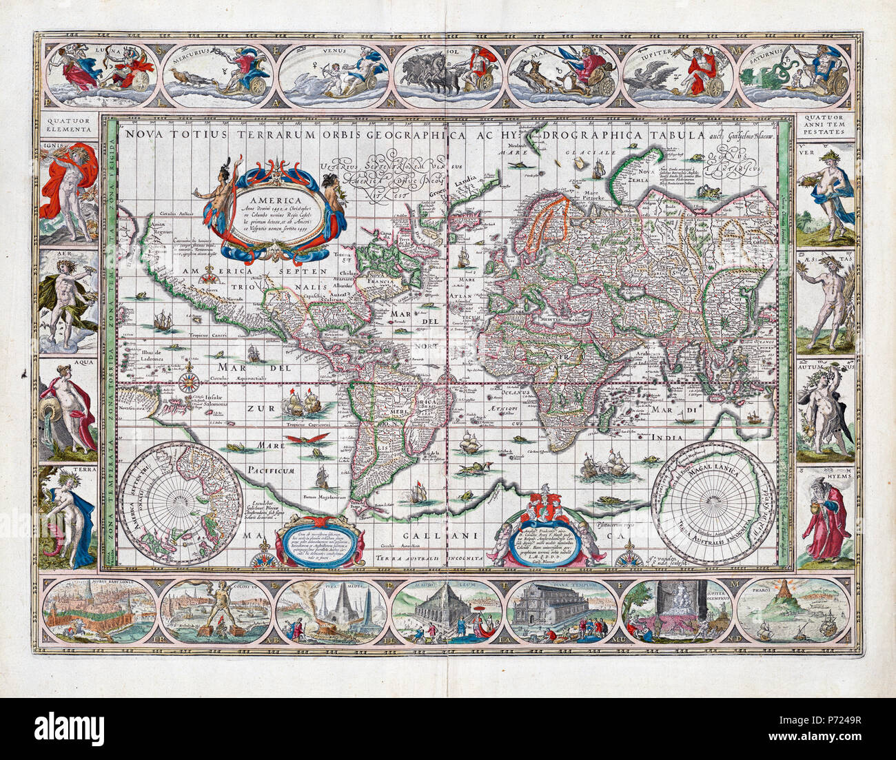 Blaeus verdenskart Guiljelmo, 1635 - Cartographe Blaeuw (Willem Blaeu) Banque D'Images