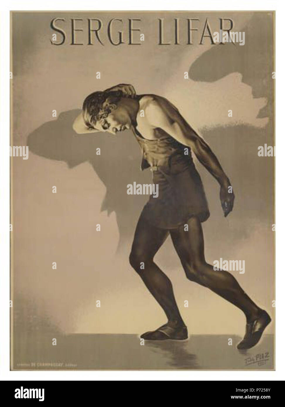 Original anglais : pierre lithographie entoilée ballet poster : Serge Lifar. Cette affiche illustre un célèbre danseur de ballet. Les couleurs sont élégantes et sereine et envoûtante attire l'interprète dans son propre droit en tant qu'un des principaux danseurs de son temps. On peut lire sur l'histoire de Serge Lifar...ce qui rend d'autant plus charmant pour propre. Une pièce rare de l'histoire ! Préservé et montée sur lin. Très bon état. Toutes les affiches arrivent avec l'authenticité des documents. Lifar a fait ses débuts au Ballets Russes en 1923, où il est rapidement devenu le danseur principal. Il a joué le rôle principal dans le Banque D'Images