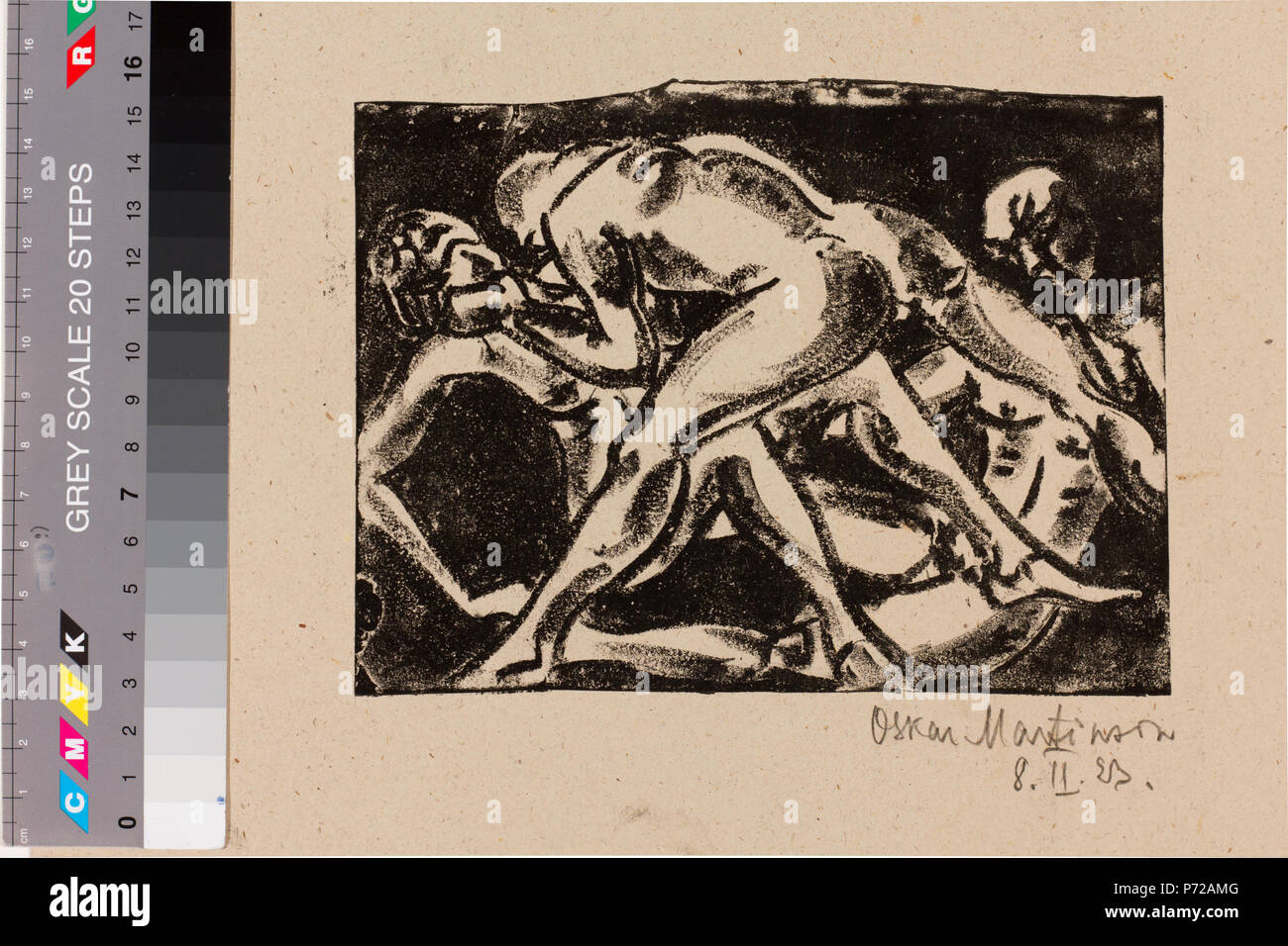 Eesti : 'Kolm figuuri' (1923), litograafia. Kujutise kõrgus 12,3 cm 16,4 cm ja laïus (eddelak kõrgus 25,8 cm 28,5 cm ja laïus). MUIS : TKM TR 1144:1 G 347 . 1923 50 TKM 0347G Banque D'Images