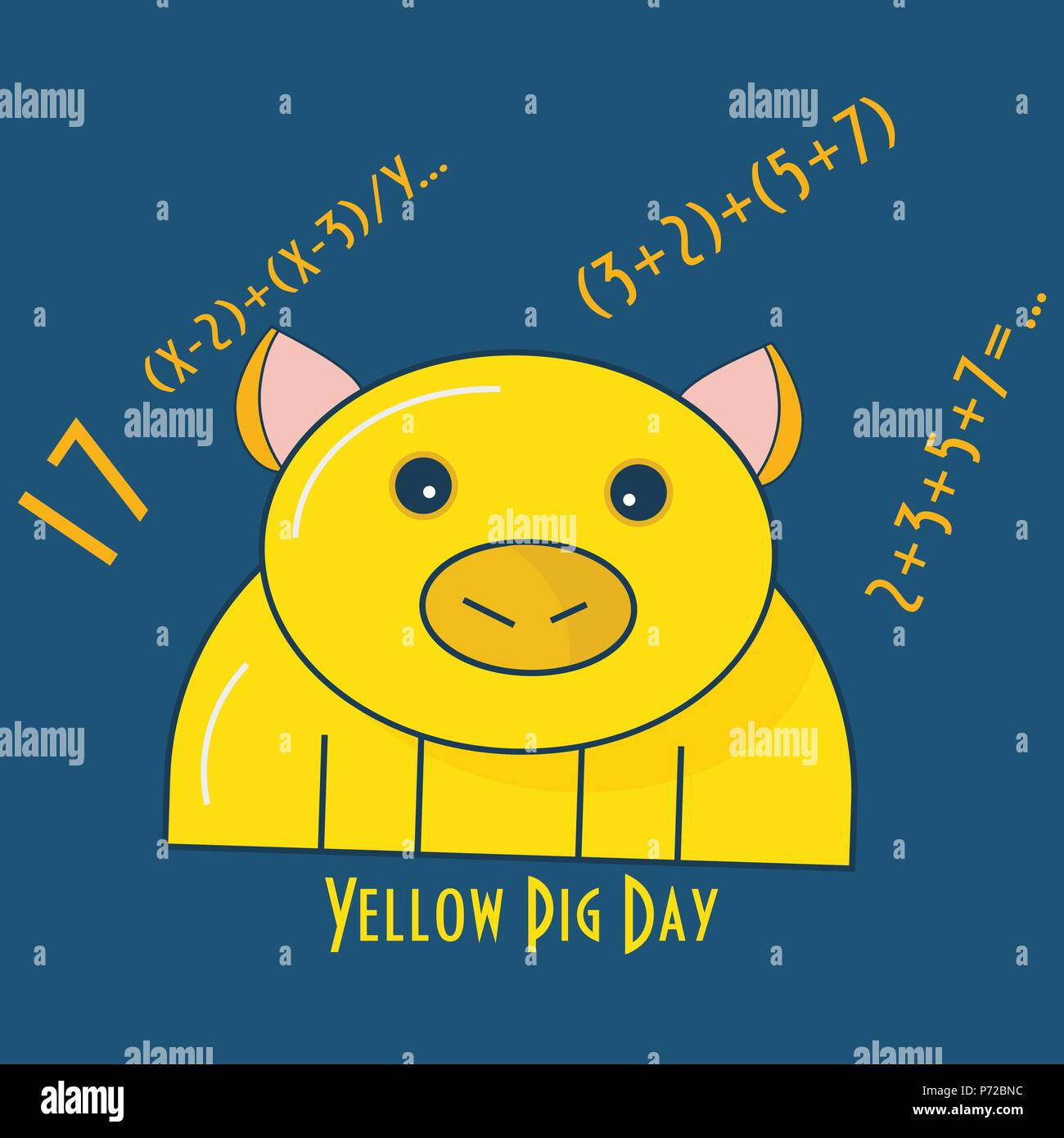 Jour cochon jaune illustration vectorielle. Silhouette cochon jaune et le premier numéro 17. Illustration de Vecteur