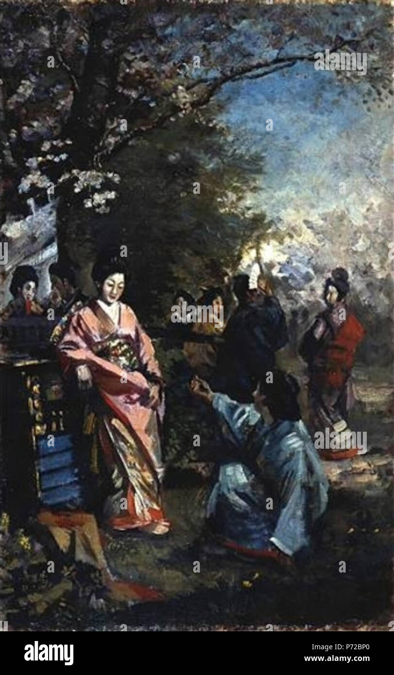 Anglais : Cherry Blossom (étude) par Fujishima Takeji, Kagoshima City Museum of Art, Kagoshima, Kagoshima, Japon 日本語）習作 桜狩 :（藤島武二筆 . circa 1893 10 Affichage des cerisiers en fleurs (étude) par Fujishima Takeji (Kagoshima City Museum of Art) Banque D'Images