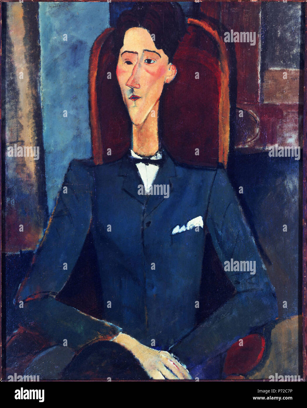 . Français : Jean Cocteau . Anglais : Modigliani déplacé de son Italie natale à Paris en 1906 et devient bientôt une partie de la ville et la culture artistique et littéraire. Ses portraits dépeignent souvent d'amis dans ce monde de bohème, comme le poète, dramaturge et cinéaste Jean Cocteau. Cocteau's tête allongée, le cou, et le nez, ainsi que ses fonctions simplifiées, rappeler l'œuvre sculpturale de l'artiste, qui a été informé par son étude de la soi-disant 'primitif' formes de sculpture de l'Ouest. Les tonalités de couleur, dessin, style et composition globale du portrait reflètent la forte influence Banque D'Images