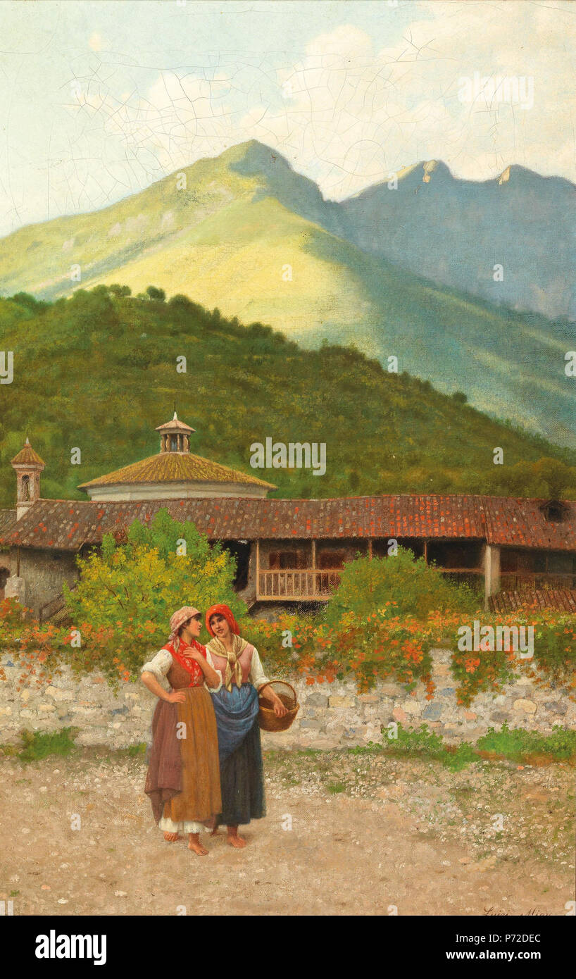 Deutsch : Dorfidyllle, signiert Luigi Mion, Öl auf Leinwand, 63,5 x 41 cm . Avant 1920 Dorfidyllle 54 Luigi Mion Banque D'Images
