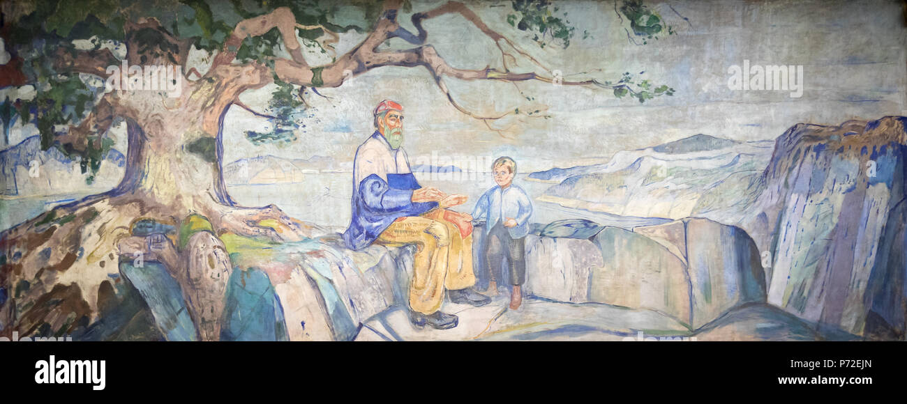 . Norsk bokmål : Historien Anglais : Histoire . Anglais : Historien est l'un des nombreux tableaux d'Edvard Munch que l'on peut voir sur les murs à l'intérieur du hall de cérémonie à l'Université d'Oslo. Les peintures ont été réalisées dans la période 1909-1916, et le peintre est mort en janvier 1944. Norsk nynorsk : eit er Historien fleire av av maleri Edvard Munch som kan synast veggane Aulaen hjå j på Universitetet i Oslo. Maleria vart skapt i perioden 1909 jusqu'à 1916. . 1910 20 av Historien Edvard Munch Banque D'Images