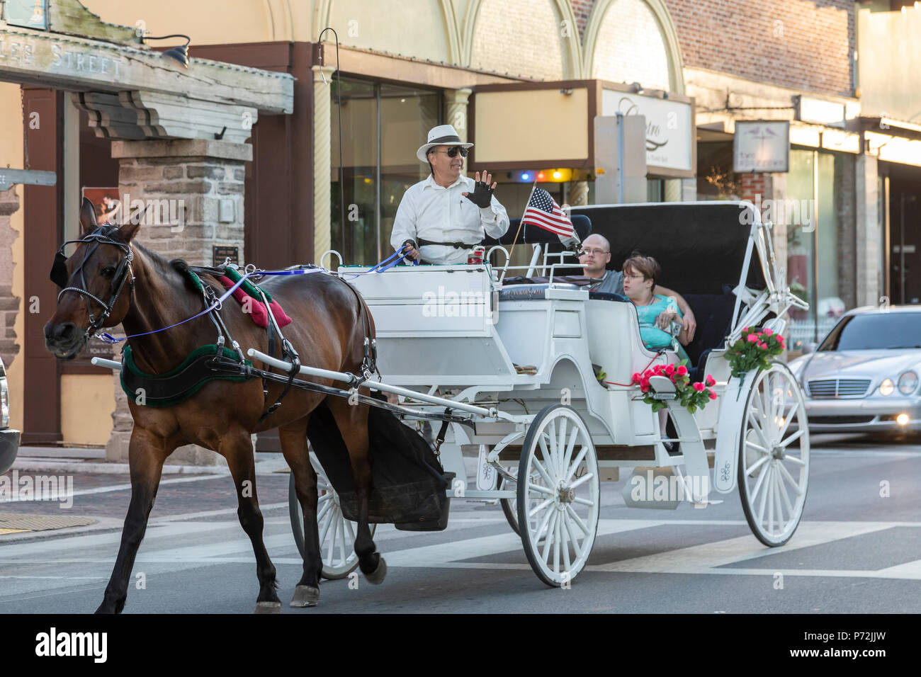St Augustine, Floride - un tour de calèche dans le quartier historique de la ville. Banque D'Images