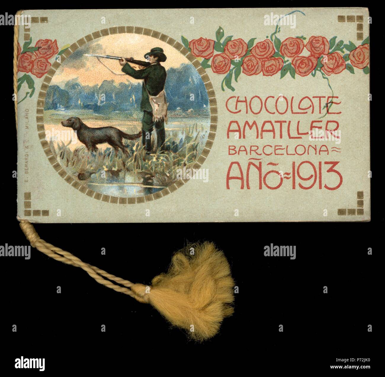 Calendario de bolsillo, moderniste regalo de Chocolates Amatller, año 1913. Banque D'Images