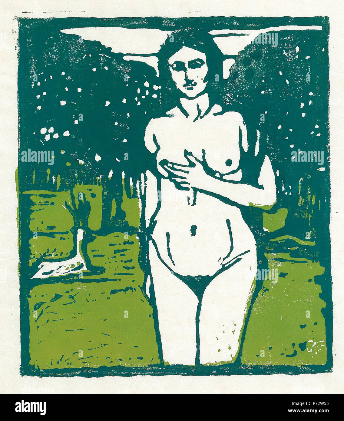 Deutsch : 'Eva', Holzschnitt dans Farbe auf Japon, im monogrammiert Nachlaßstempel, Stock, wohl posthumer Stockmaße Druck, 19,1 x 16,6 cm, Blattmaße 25,8 x 22,5 cm . Avant 1934 Koller-Pinell 19 Broncia Eva Banque D'Images