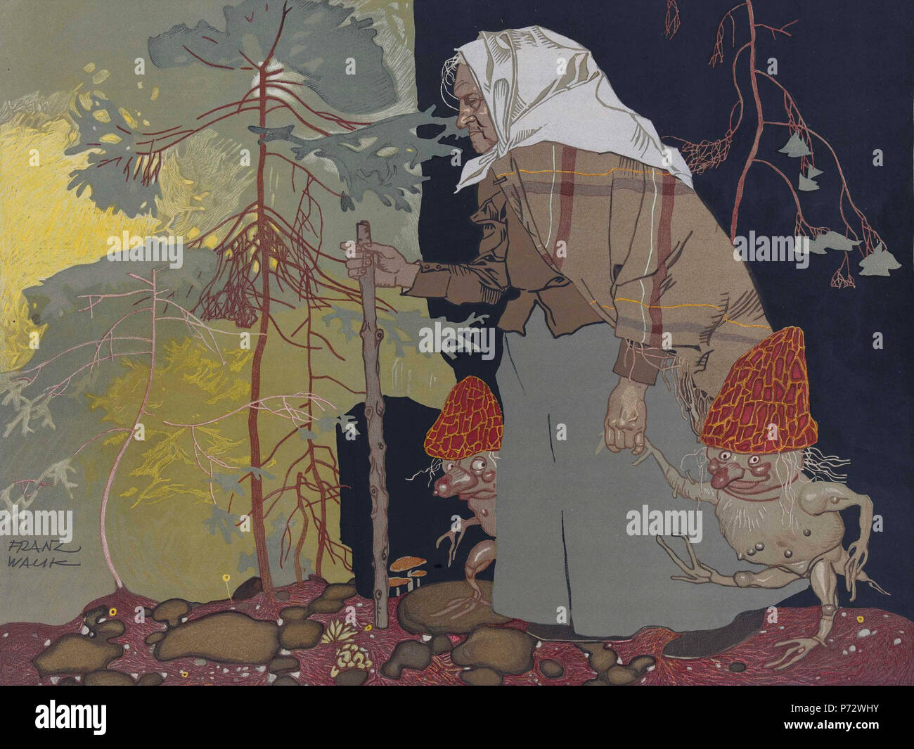 Franz Wacik 13 Hexe mit Pilzmännchen Banque D'Images