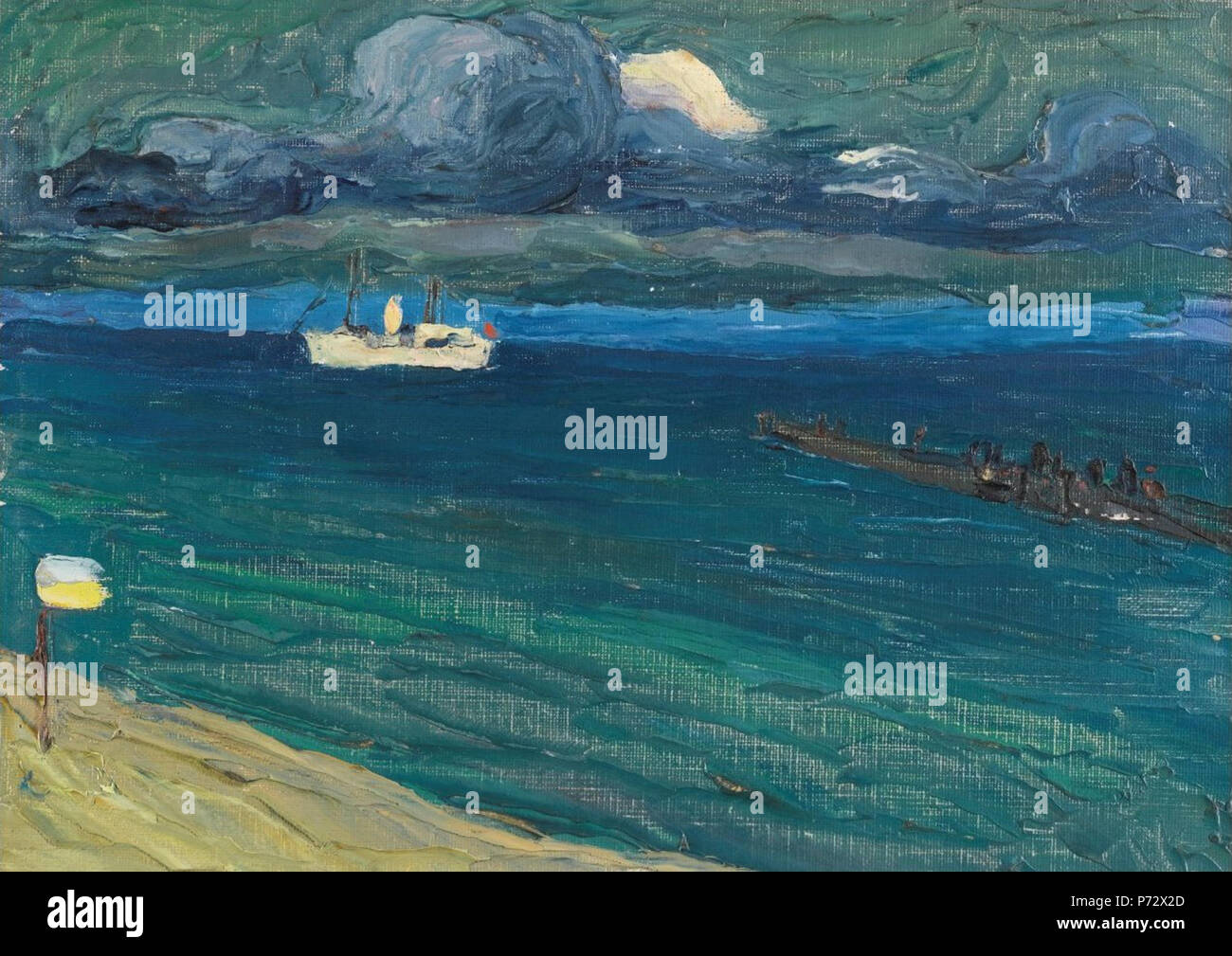 Anglais : Rapallo, Paysage marin avec Steamer par Vassily Kandinsky, huile sur canvasboard, 21,1 31,3 par cm., 1906 . '19061 Rapallo, Paysage marin avec cuiseur vapeur' par Wassily Kandinsky, 1906 Banque D'Images Anglais : Rapallo, Paysage marin avec Steamer par Vassily Kandinsky, huile sur canvasboard, 21,1 31,3 par cm., 1906 . '19061 Rapallo, Paysage marin avec cuiseur vapeur' par Wassily Kandinsky, 1906 Banque D'Images