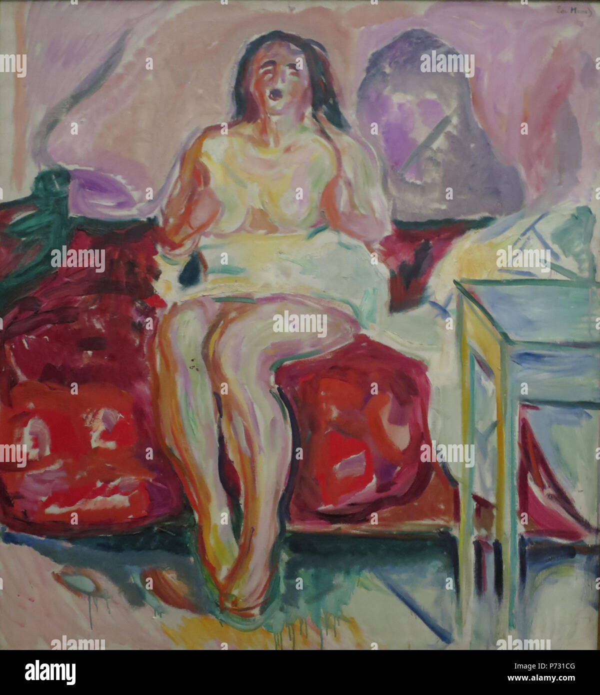 . Matin Yawn . Anglais : Matin Yawn d'Edvard Munch, 1913, huile sur toile, Bergen Kunstmuseum . 'Morning 191336 bâillement' d'Edvard Munch, 1913, Bergen Kunstmuseum Banque D'Images