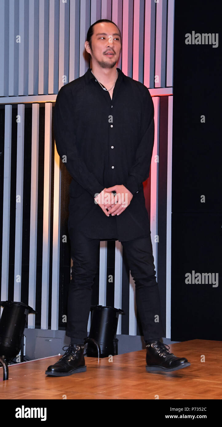 Wakadanna, le 3 juillet, Tokyo, Japon : musicien japonais Wakadanna assiste à la conférence de presse pour 'ay Sonezaki Shinju" au studio Imagine à Tokyo, Japon, le 3 juillet 2018. Banque D'Images