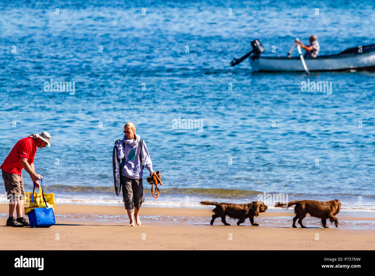 Les gens sur la plage à Low Newton by the Sea, Northumberland, Royaume-Uni. Juillet 2018. Banque D'Images