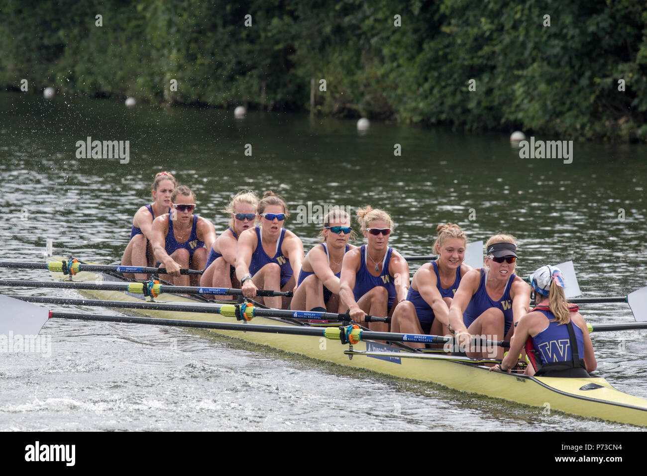 Henley on Thames, Royaume-Uni, 4 juillet 2018, mercredi, vue, la chaleur de la 'Remenham Challenge Cup', '' l'Université de Washington, premier jour de l'assemblée, 'Henley Regatta' Royal Henley, atteindre, Tamise, vallée de la Tamise, en Angleterre,© Peter SPURRIER/Alamy Live News, Banque D'Images