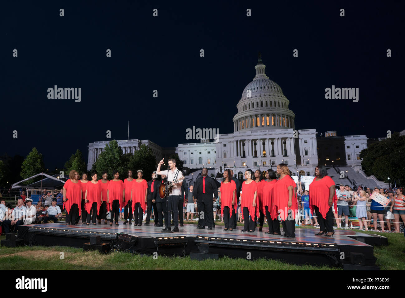 Washington, D.C., USA, 03 juillet 2018, le chanteur Andy Grammer répète pour le capital de CPE 4 juillet show, Jensen Sutta Crédit : Jensen Sutta/Alamy Live News Banque D'Images