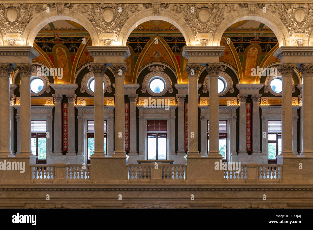 La grande salle de l'intérieur. Bibliothèque du Congrès. Washington DC, USA Banque D'Images