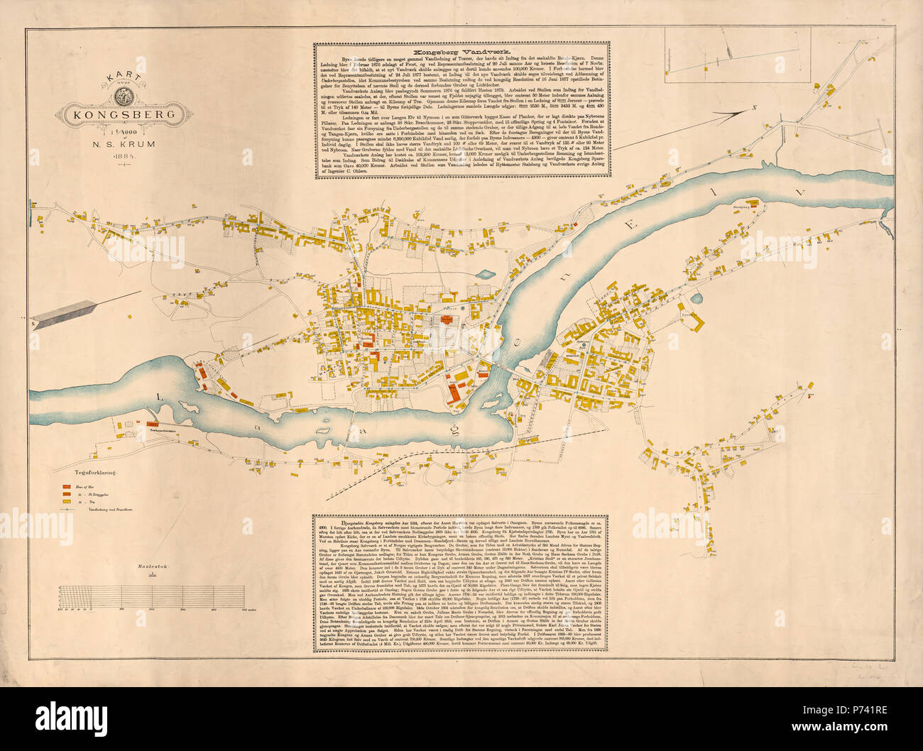 Plus de Kart - Kongsberg Cartographe N.S.Krum ca 1884 Banque D'Images