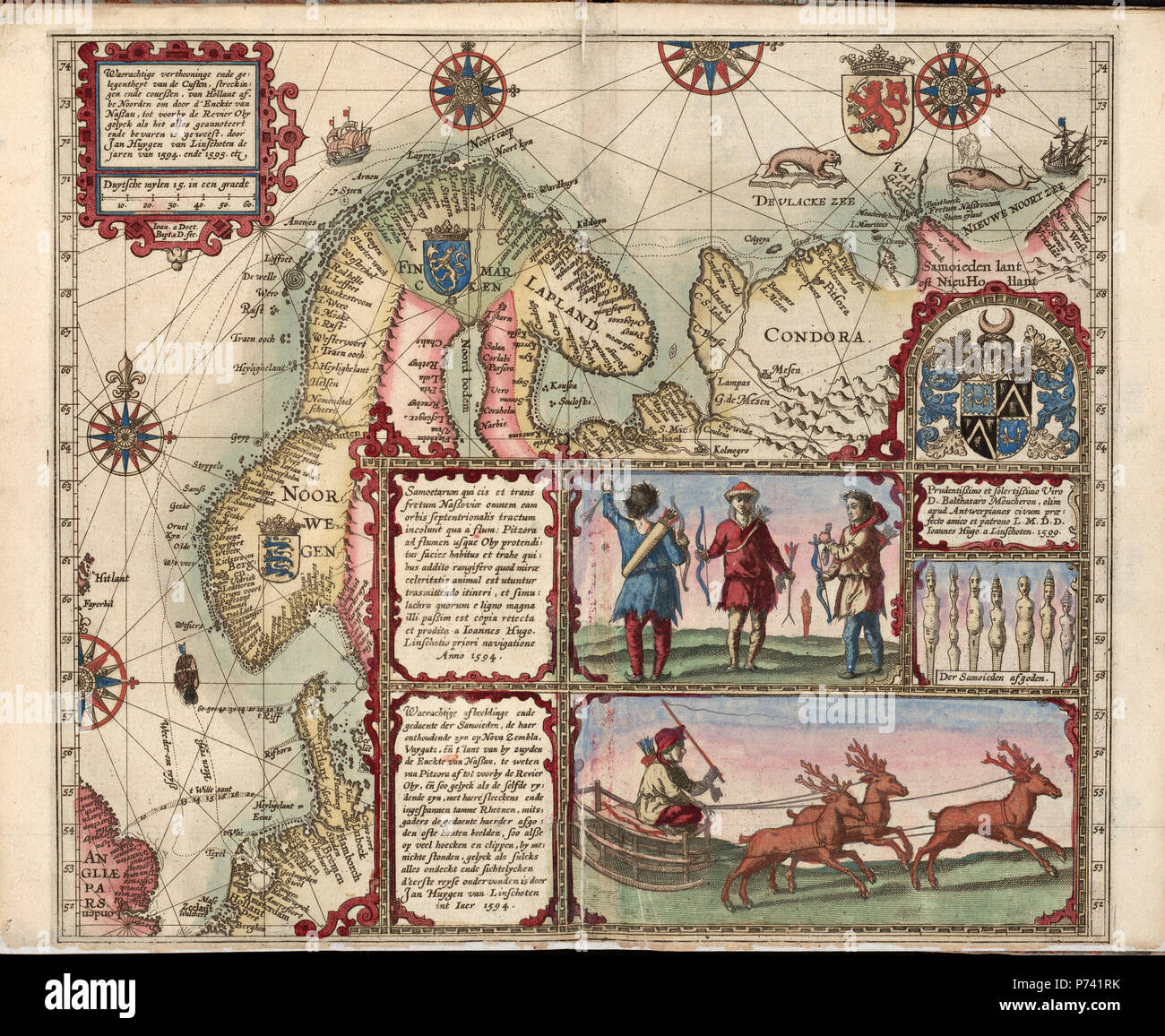 Linschotens nordenkart, 1601 - Cartographer Jan Huygen van Linschoten Banque D'Images