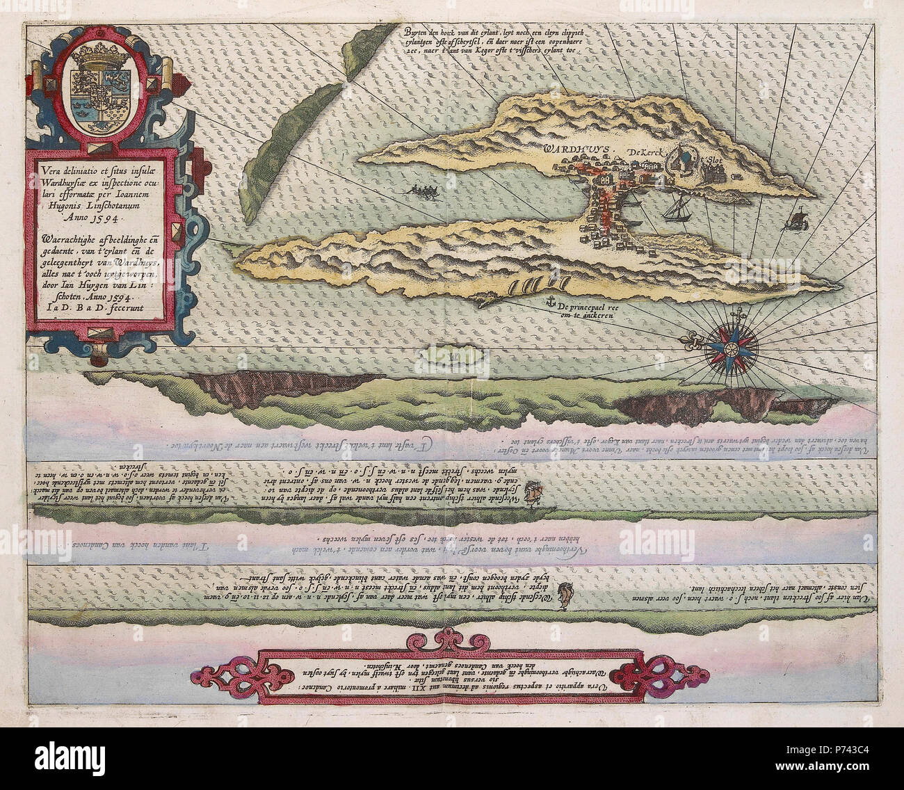 Linschotens sur kart Vardø - Cartographer Jan Huygen van Linschoten ca 1601 Banque D'Images