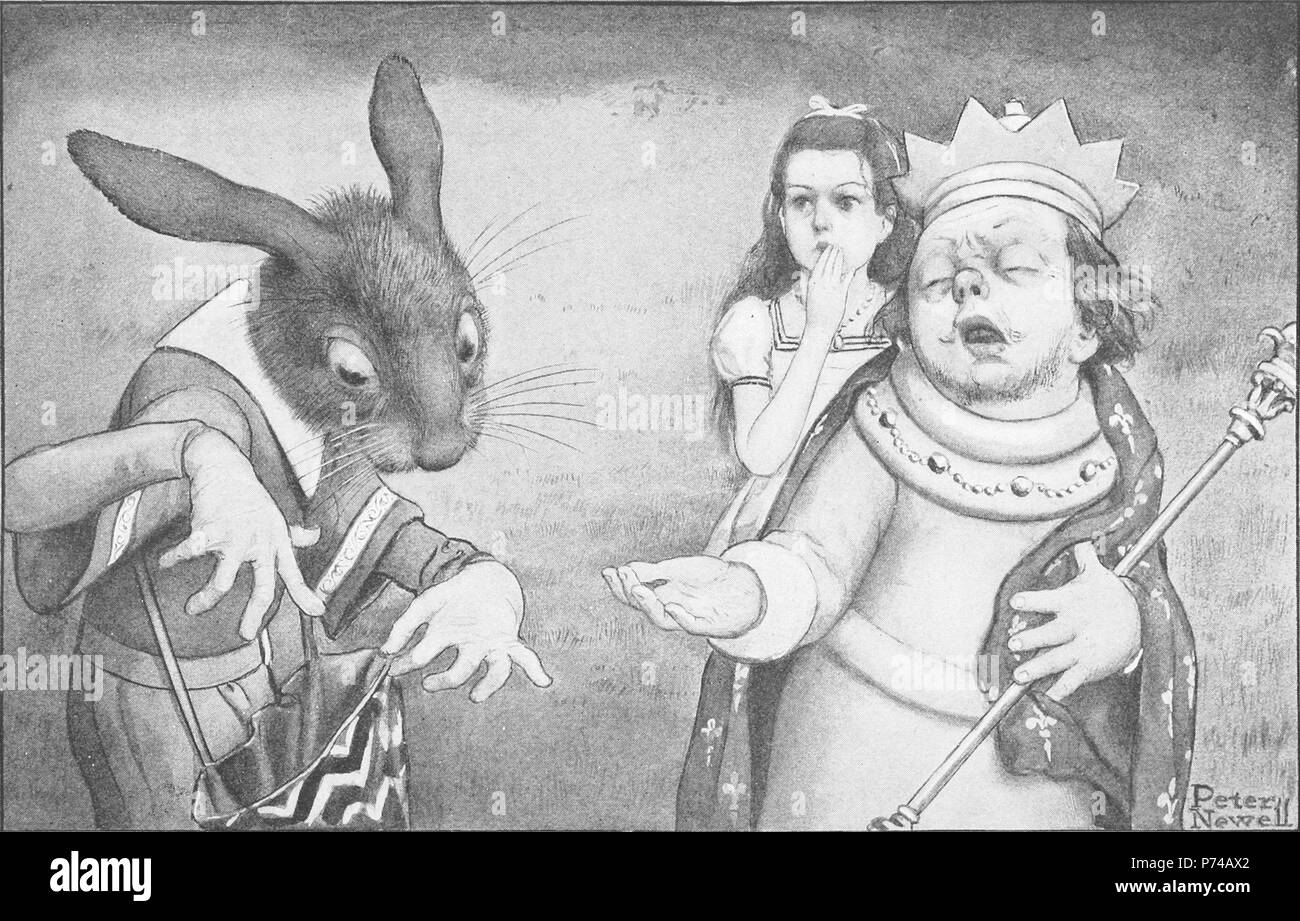 Anglais : ''Vous m'alarme !" dit le roi. "Je me sens faible !''. Illustration par Peter Newell dans de l'autre côté de 'et ce qu'Alice a trouvé là', chapitre 'Le Lion et la licorne" . 1902 178 Peter Newell - à travers le miroir et ce qu'Alice y trouvent 1902 - page 132 Banque D'Images