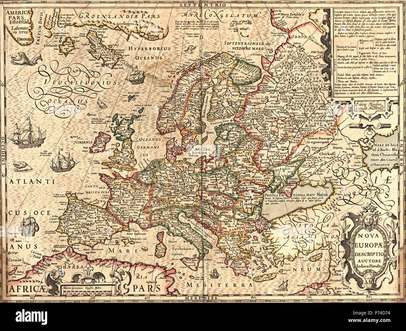 Jodocus Hondius Carte de l'Europe, 1623 Banque D'Images