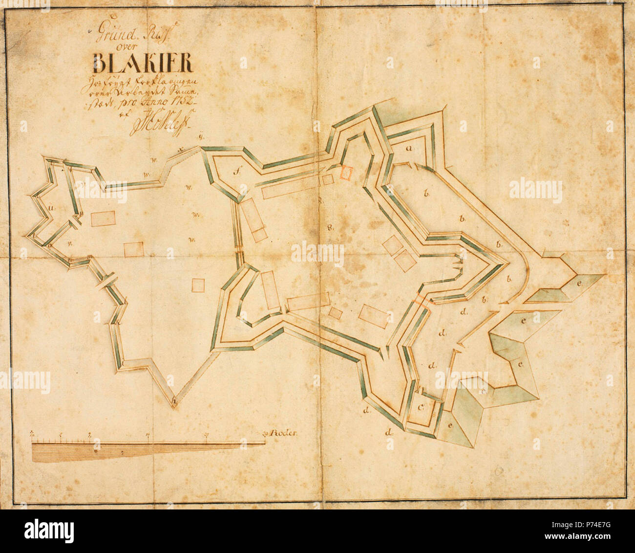 Håndtegnet sur kart Blaker skanse cartographe Eckleff - ca 1752 Banque D'Images
