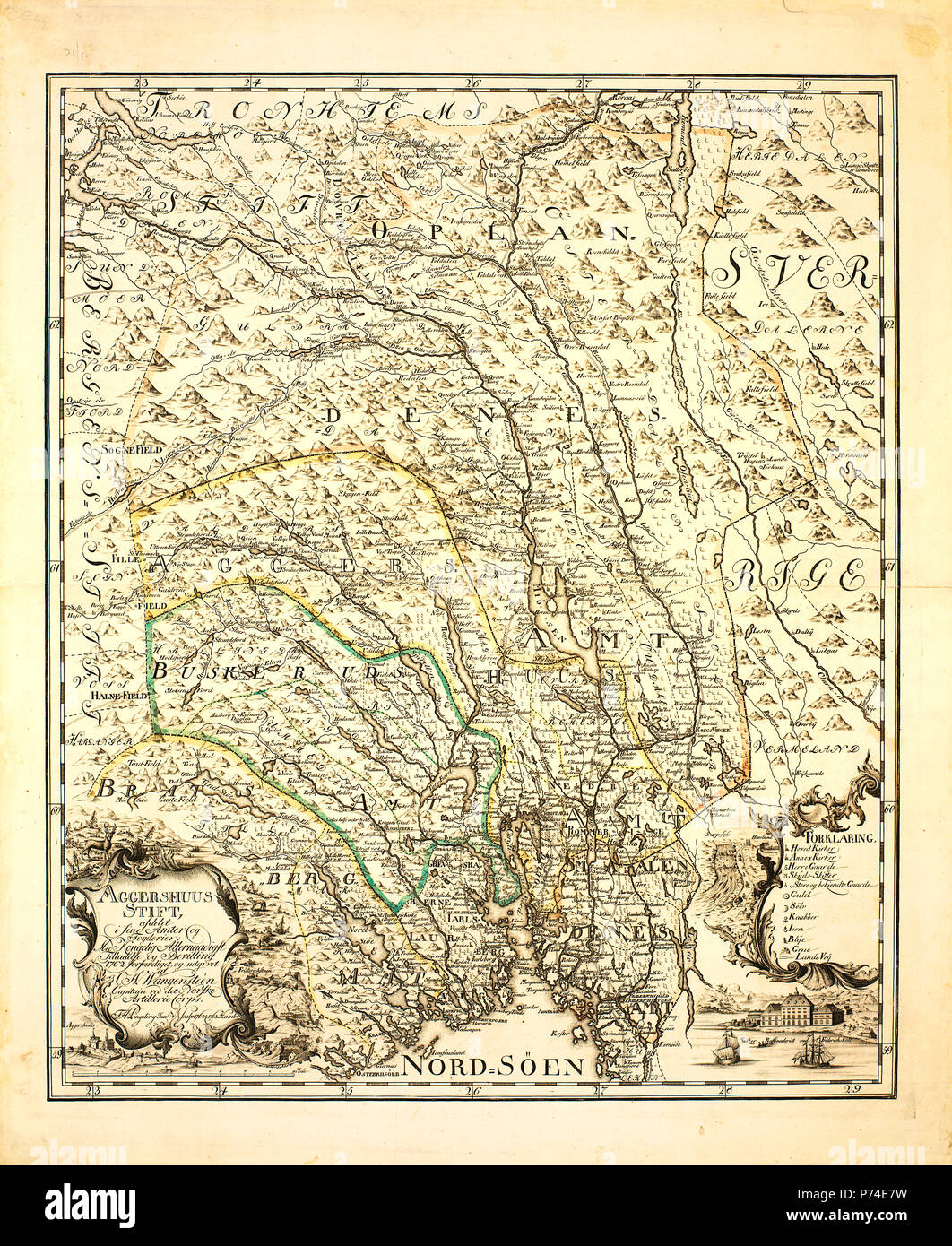 Ca akershuskart Wangensteens 1762 - Cartographer Ove Andreas Wangensteen Banque D'Images