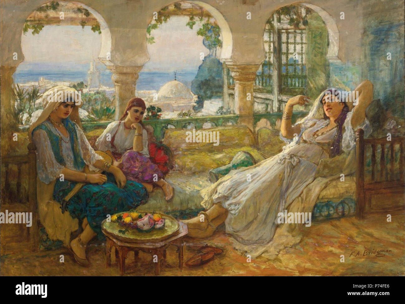 . Anglais : Sur la terrasse : N/A 1 "Sur La Terrasse" de Frederick Arthur Bridgman Banque D'Images