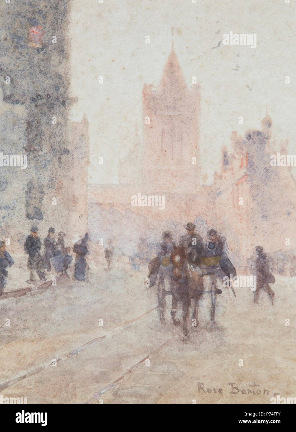 Anglais : Scène de rue par Rose Barton, aquarelle, 15 par 11 cm . 1 'Street' par Rose Barton, aquarelle, 15 par 11 cm Banque D'Images