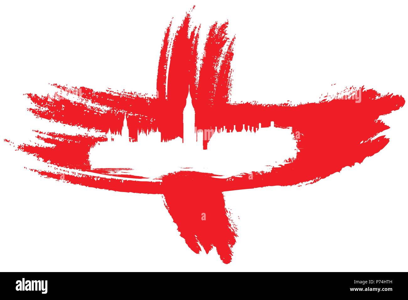 Toits de Londres abstract vector illustration et drapeau anglais Illustration de Vecteur