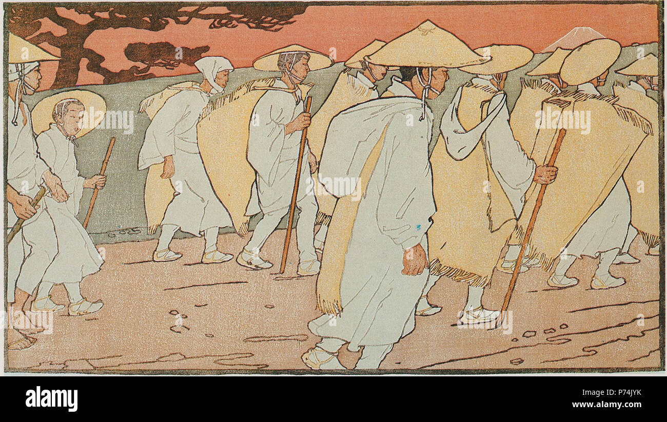 Anglais : Pèlerins près de Mt. Fuji . 1901 Fuji-Pilger 174 Orlik Banque D'Images