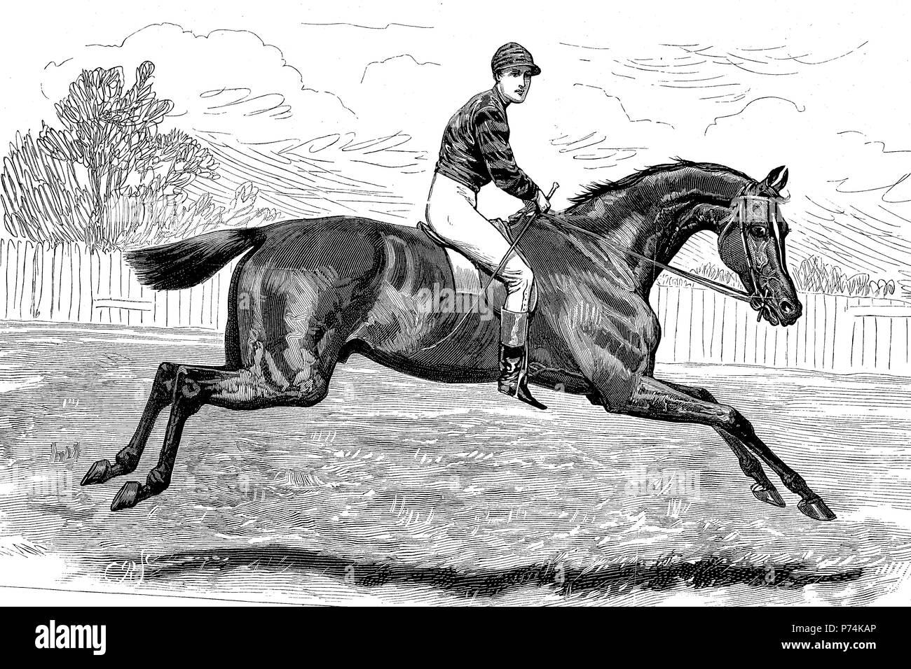 Iroquois, le gagnant du derby de 1881 et son jockey, Fred Archer, Iroquois  (1878-1899), était le premier cheval de course pur-sang élevés à remporter  le prestigieux Derby à Epsom Epsom Downs Racecourse,