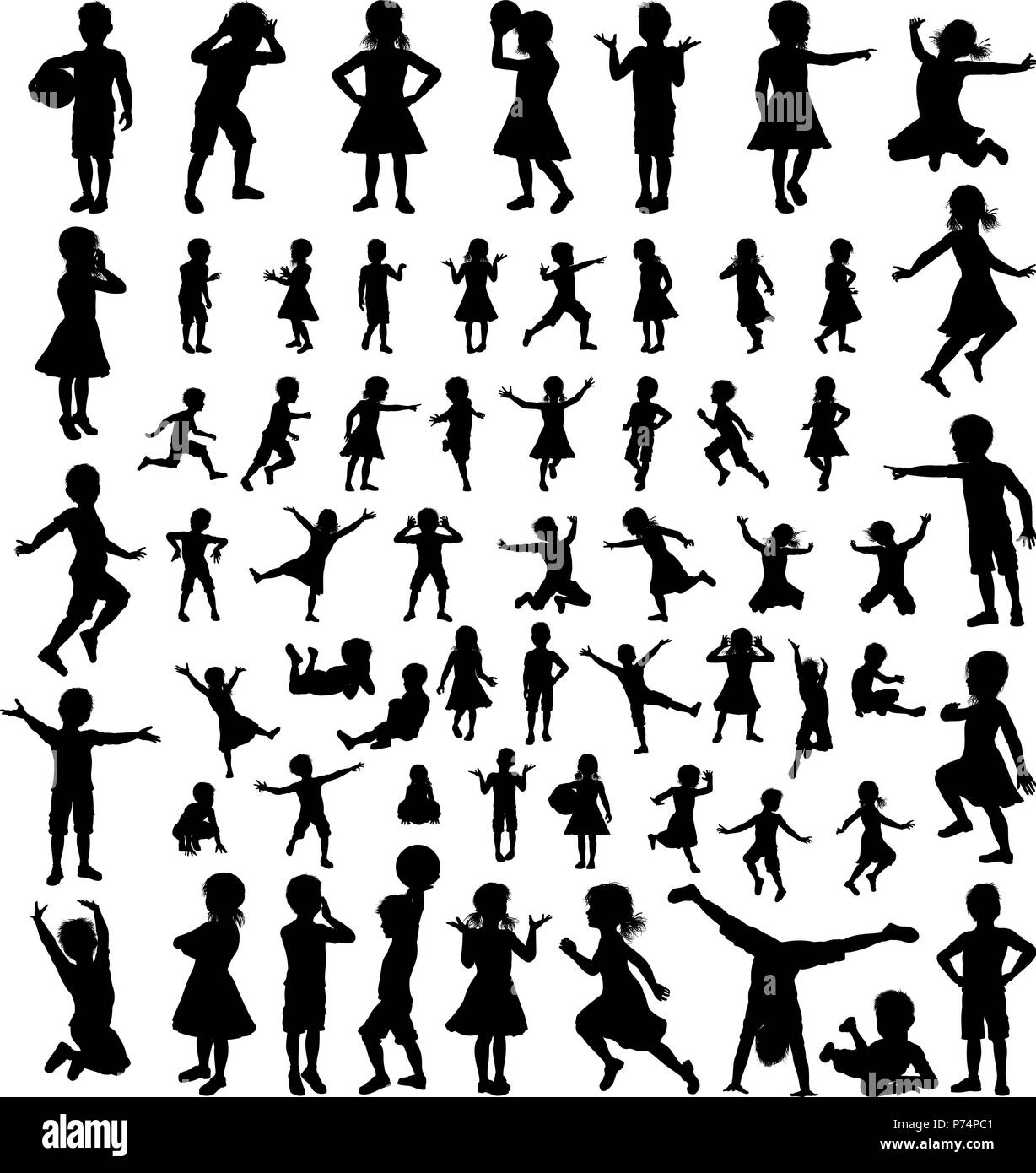 Enfants Enfants Set Big Silhouette Illustration de Vecteur