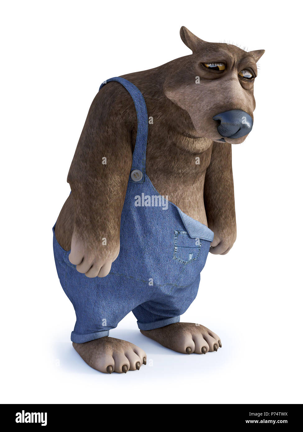 Le rendu 3D d'un dessin animé à la recherche d'ours très triste. Arrière-plan blanc. Banque D'Images