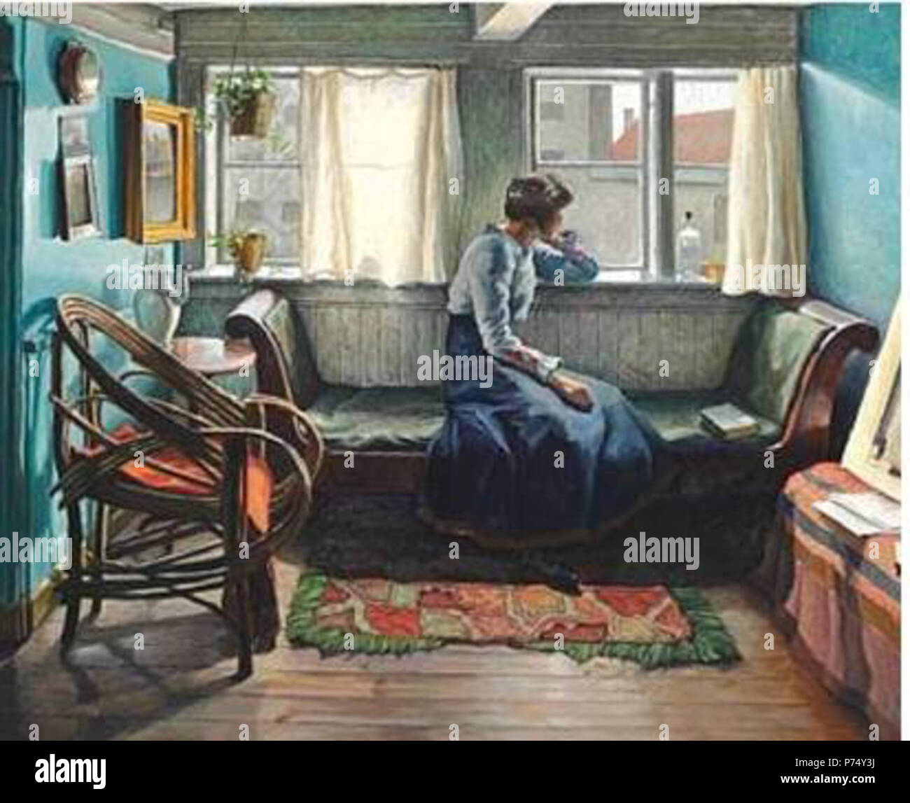 Anglais : chambre bleue avec personnage assis . 1907 53 Weie-Room Banque D'Images