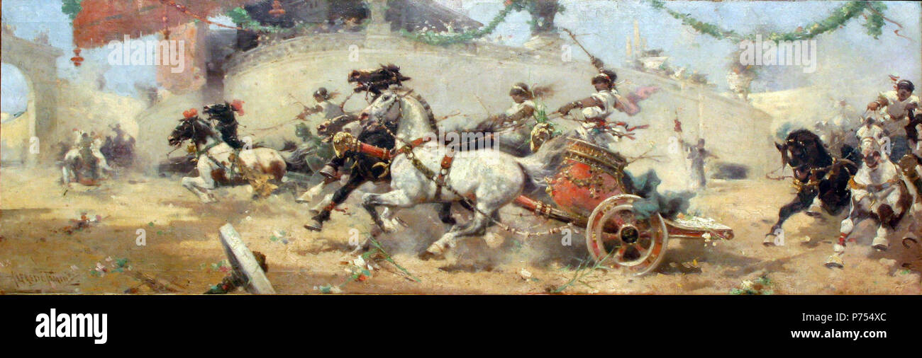 . La course de chars dans le Circus Maximus 1890 9 Alfredo Tominz - La course de chars dans le Circus Maximus Banque D'Images