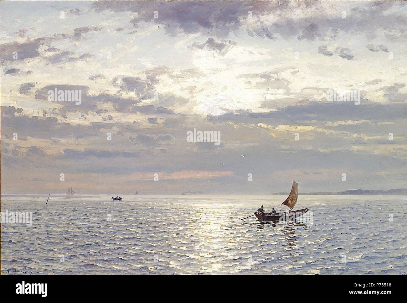 . Norwegian : Aftenstemning sur havet / Fra fjorden soir seascape 1897 ou 18999 Nielsen-Aftenstemning Amaldus sur havet Banque D'Images