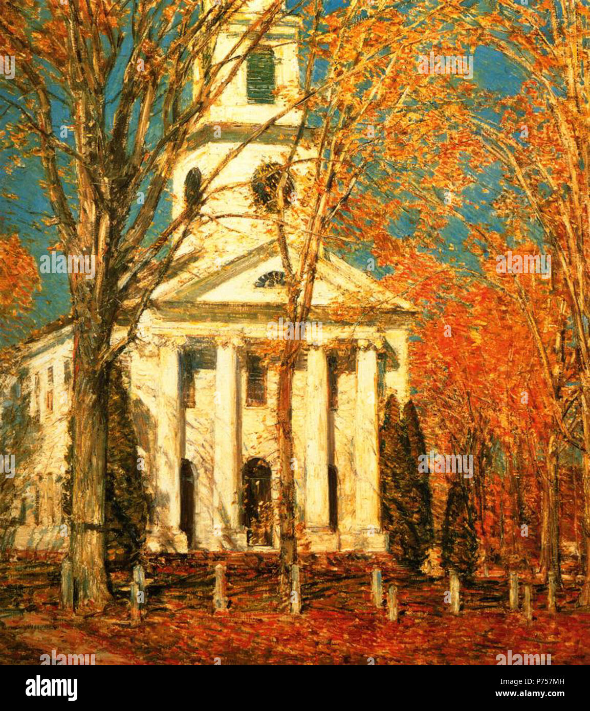 English : 'Église à Old Lyme," huile sur toile, par le peintre américain Childe Hassam. Avec la permission de la Albright-Knox Art Gallery. . 190527 Église à Old Lyme Childe Hassam Banque D'Images