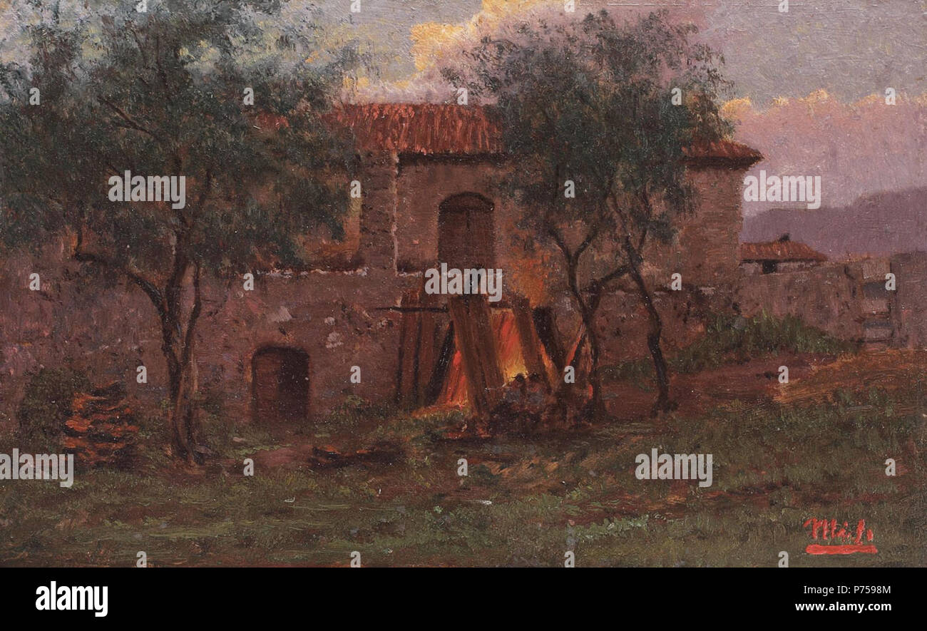 Român : de la Conac marginea Sibiului, ulei pe lemn, 19,5 × 31,5 cm, semnat dreapta jos, cu rou, 'miess' . 125 Friedrich Miess - de la Conac marginea Sibiului Banque D'Images