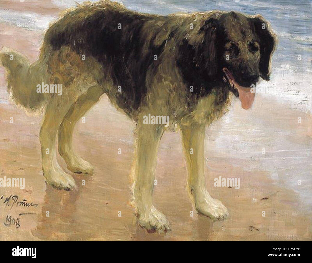 Anglais : le meilleur ami de l'homme. Huile sur toile. 96,5 × 126 cm. Collection privée. Español : El mejor amigo del Hombre. Óleo sobre lienzo. 96,5 × 126 cm. Colección particulier.  : . , . 96,5 × 126 . . . 1908 34 Chien par Repin Banque D'Images