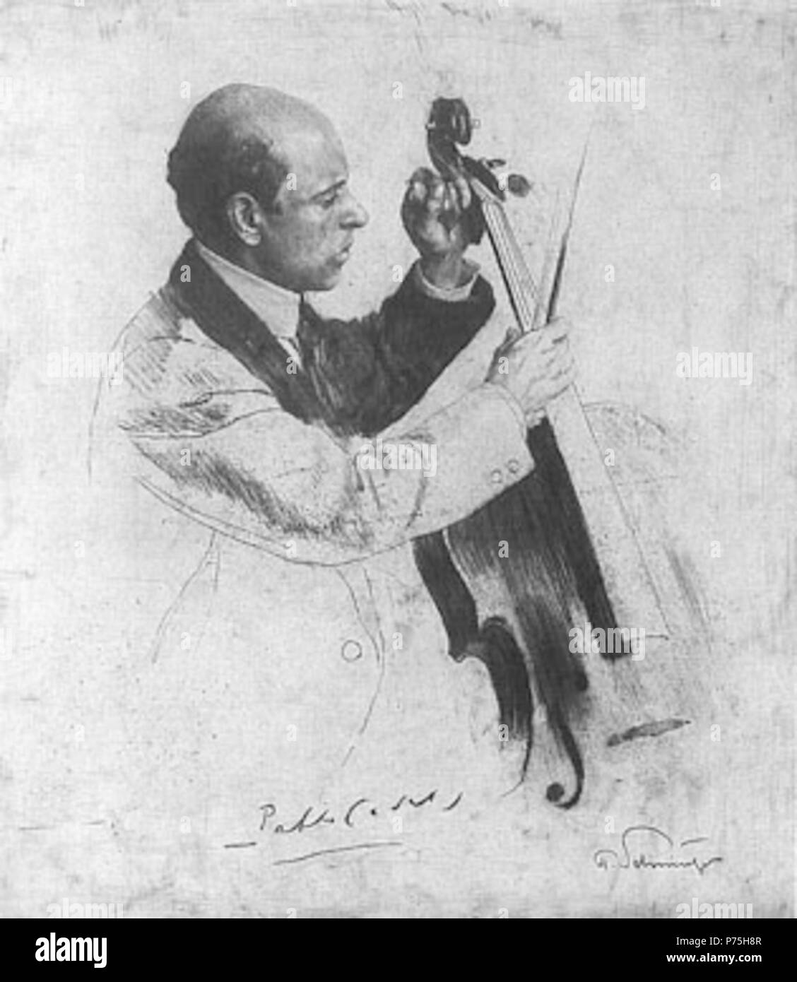 Anglais : gravure portrait de la violoncelliste Pau Casals (1876-1973) . 1914 Schmutzer-Casals 210 Banque D'Images
