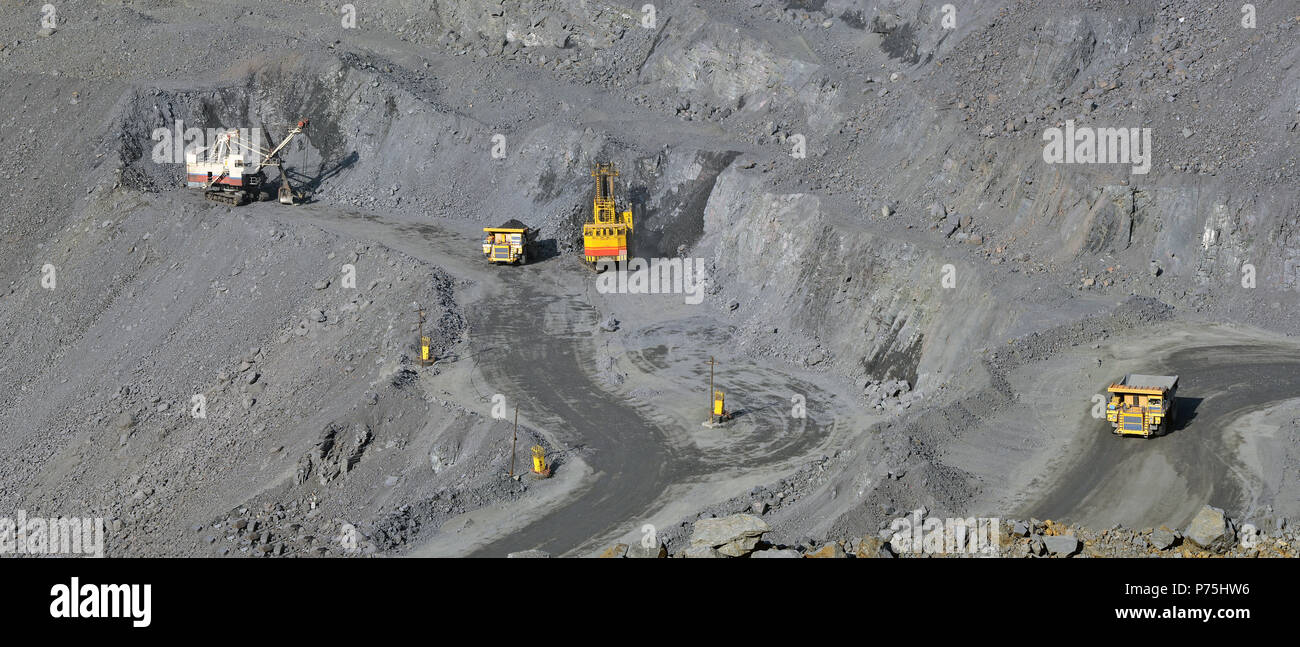 Panorama d'une mine à ciel ouvert Extraction de minerai de fer Banque D'Images