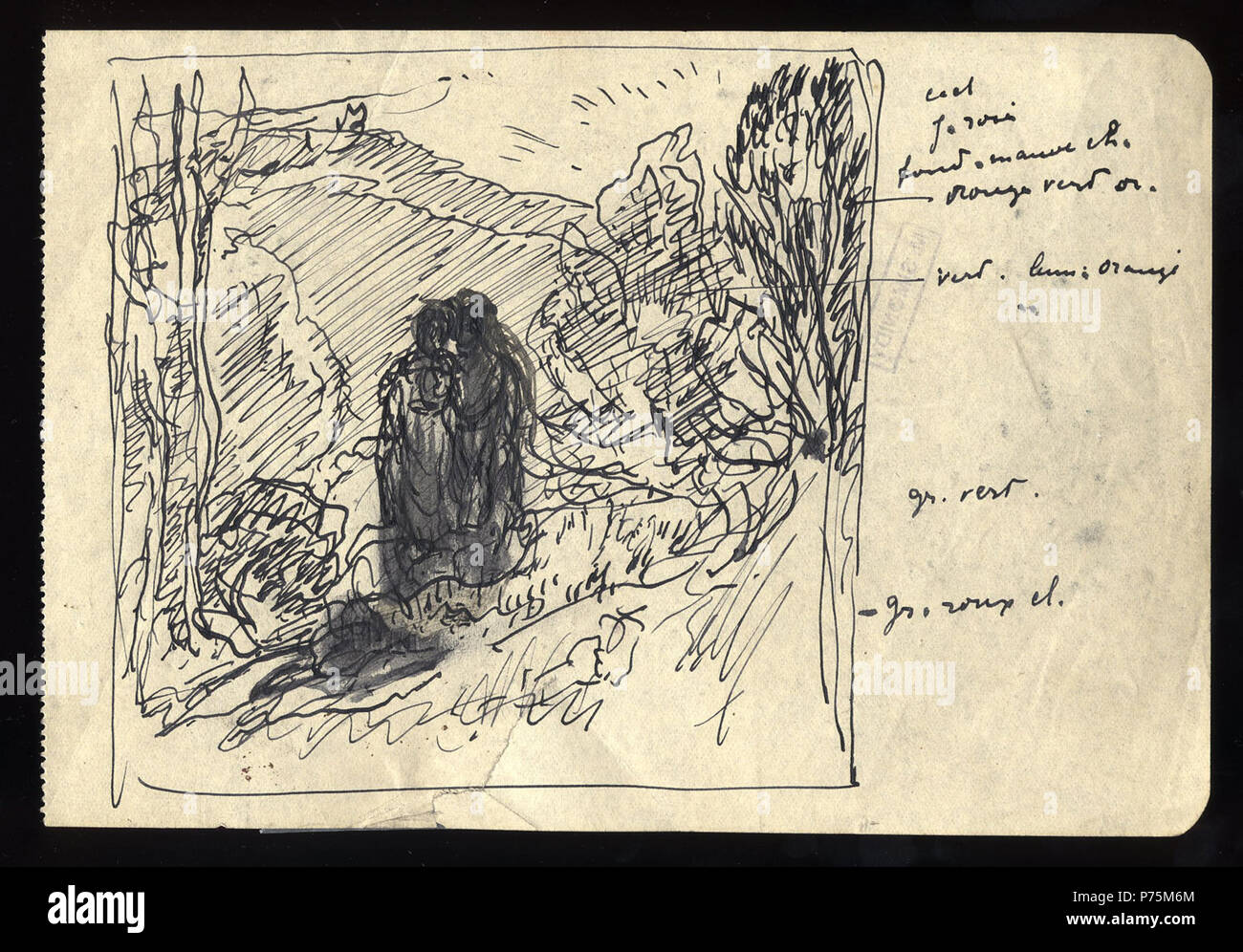 Anglais : étude, l'encre brune sur papier Român : Studiu, cerneal brun pe hârtie . entre vers 1890 et vers 1900 165 Michel Simonidy - Etude Banque D'Images