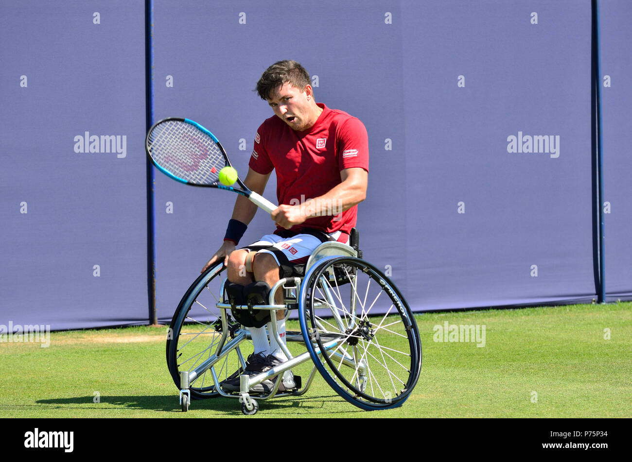Gordon Reid (GO) jouer dans un match de tennis en fauteuil roulant de démonstration au cours de la Nature Valley International, 29 juin 2018 Eastbourne Banque D'Images